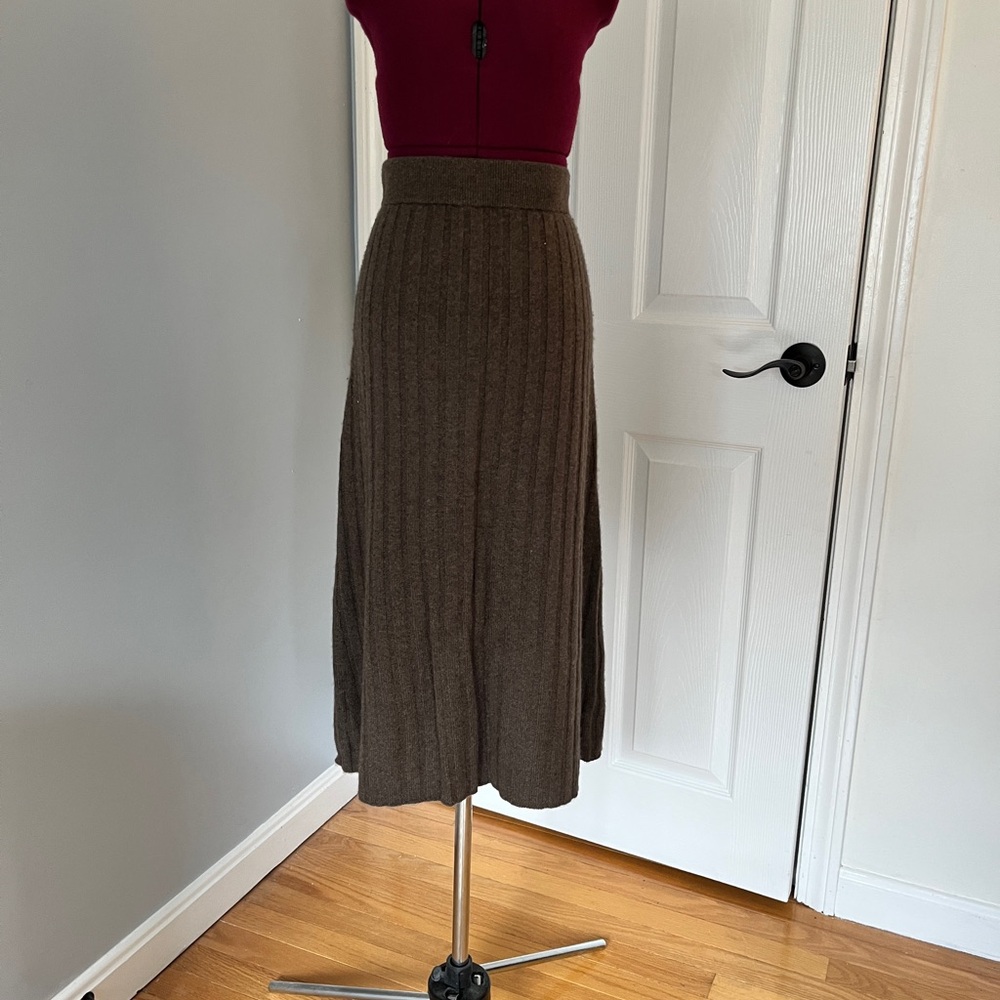 Quince Cashmere Brown Midi Skirt